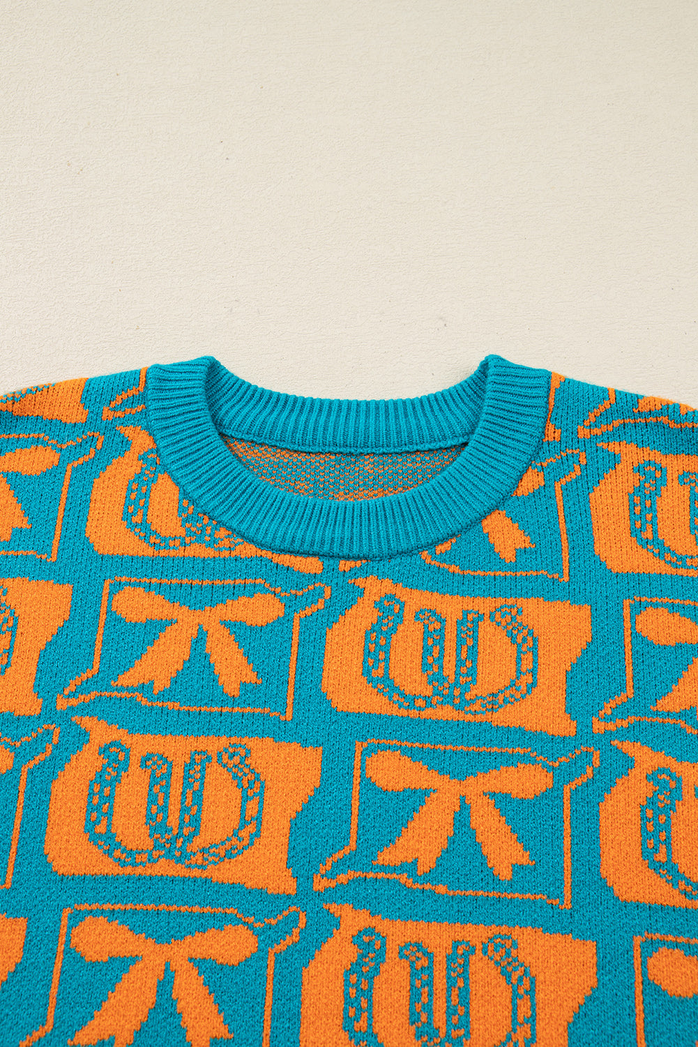 Brown Bows & Horseshoes Pattern Western Fashion Print Sweater