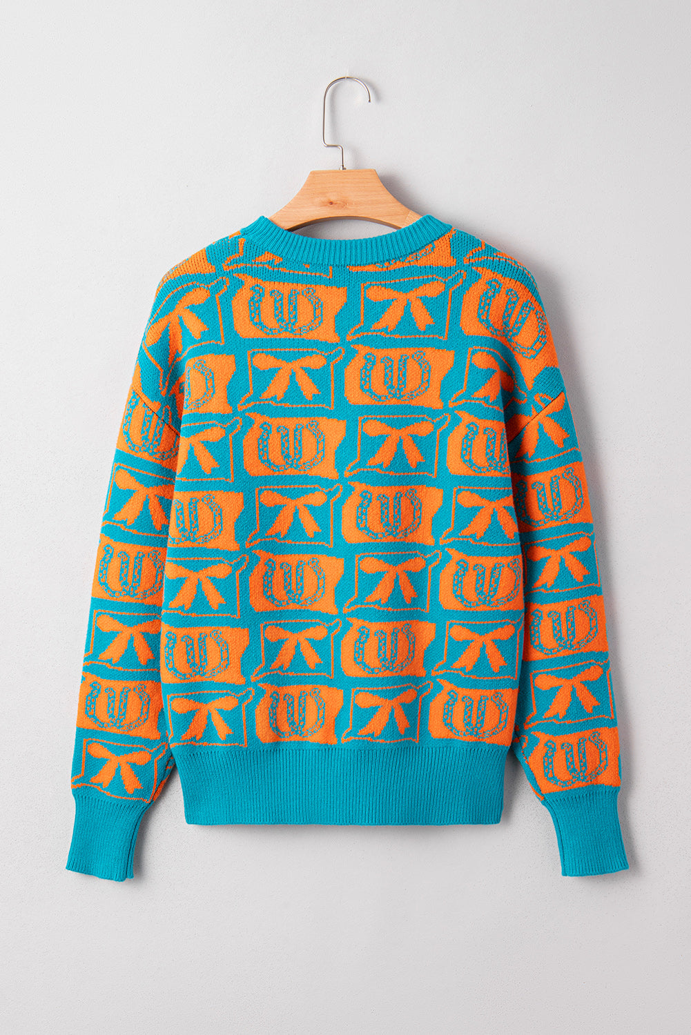 Brown Bows & Horseshoes Pattern Western Fashion Print Sweater