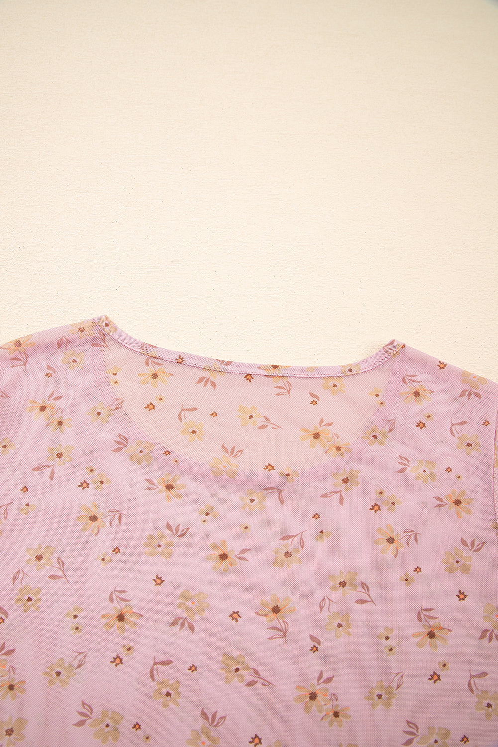 Vintage Floral Print Mesh Long Sleeve Top