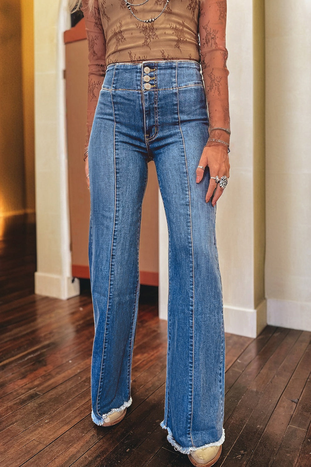 Blue High Waist Flare Jeans