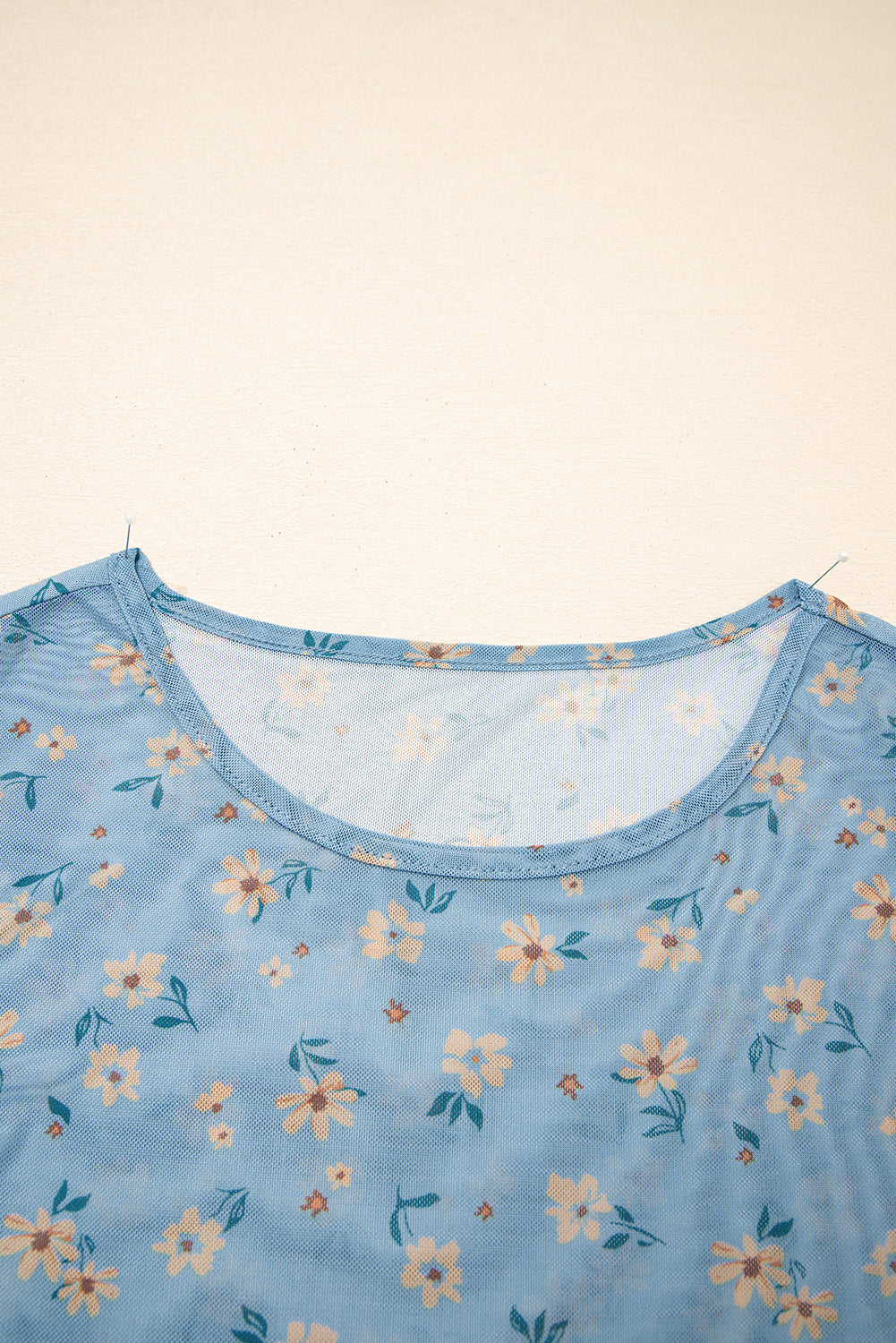 Vintage Floral Print Mesh Long Sleeve Top