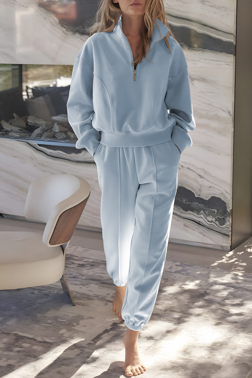 Half Zip up Pullover Active Top and Joggers Set