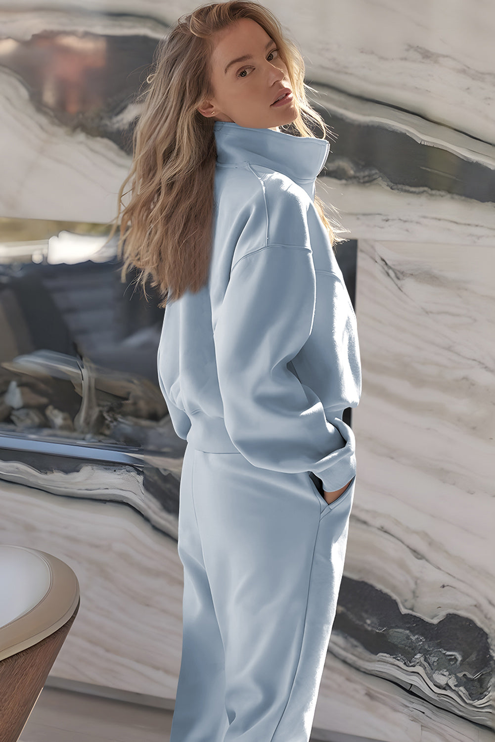 Half Zip up Pullover Active Top and Joggers Set