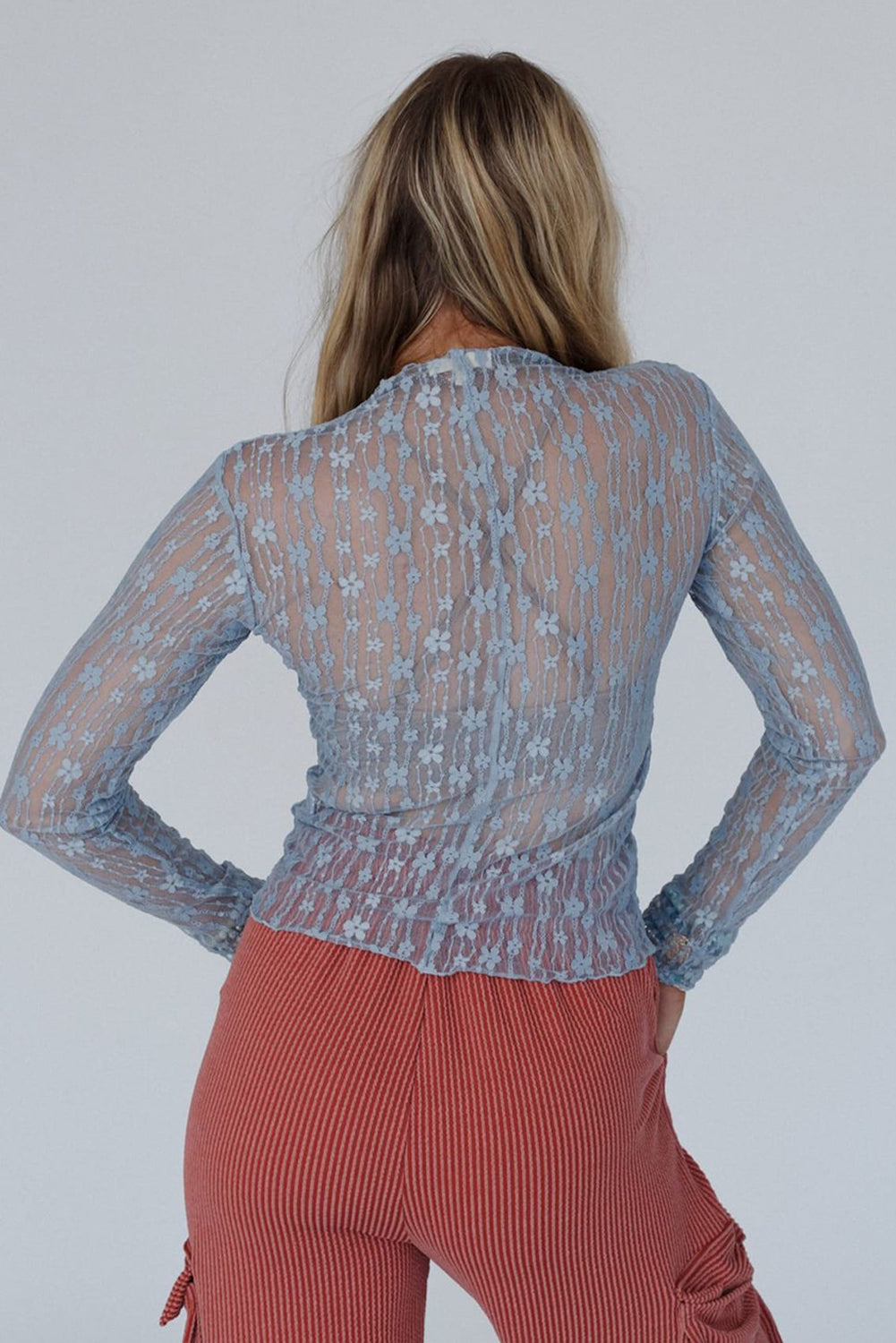 Sheer Floral Lace Long Sleeve Top