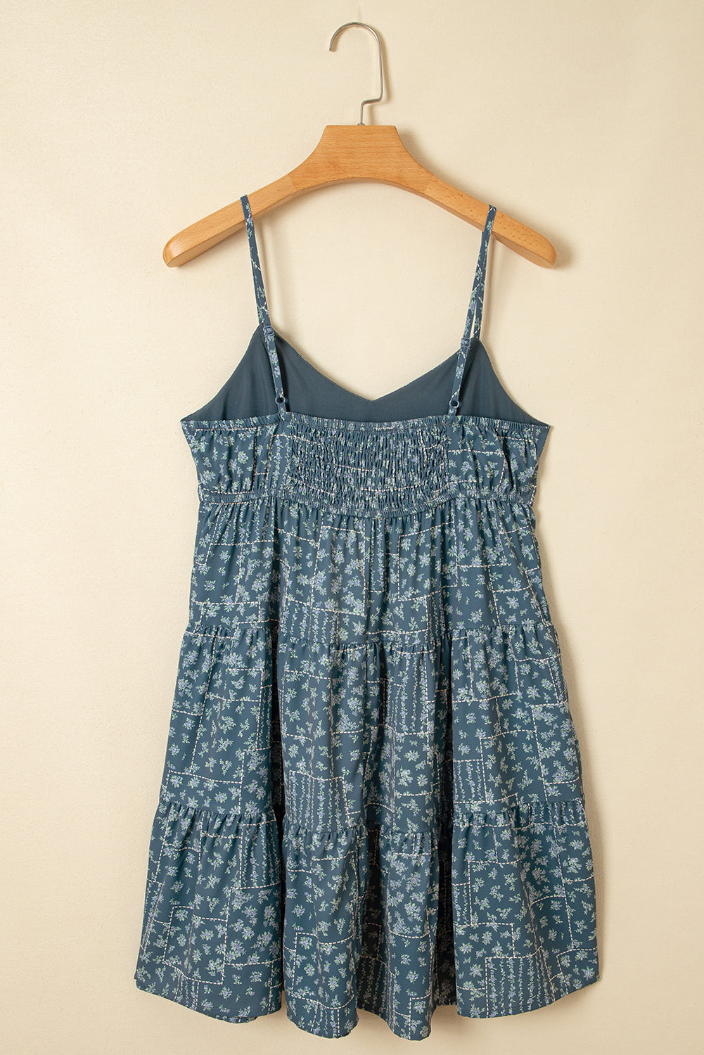 Spaghetti Straps Floral Print High Waist Flared Dress