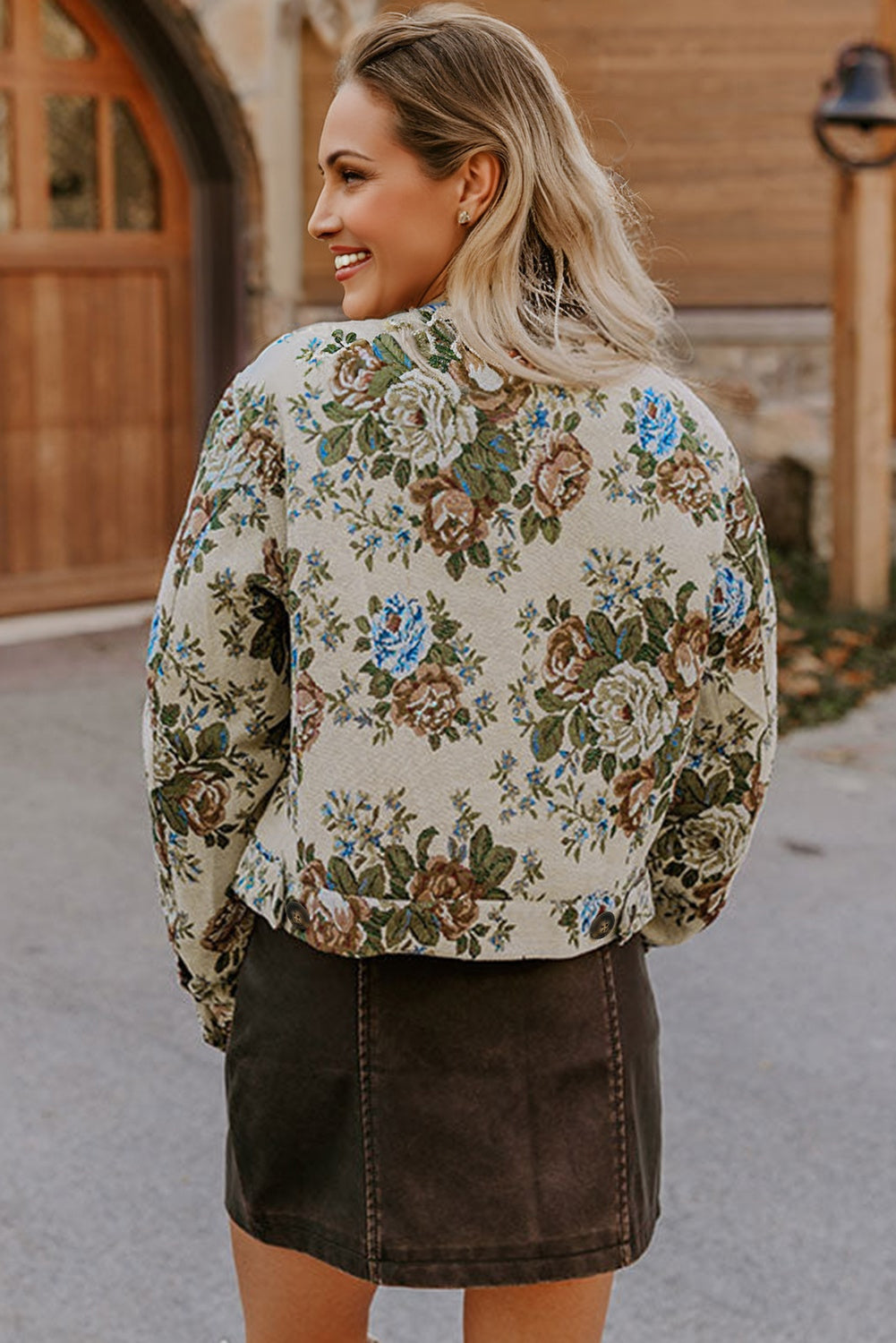 Floral Print Zip Up Collared Jacket