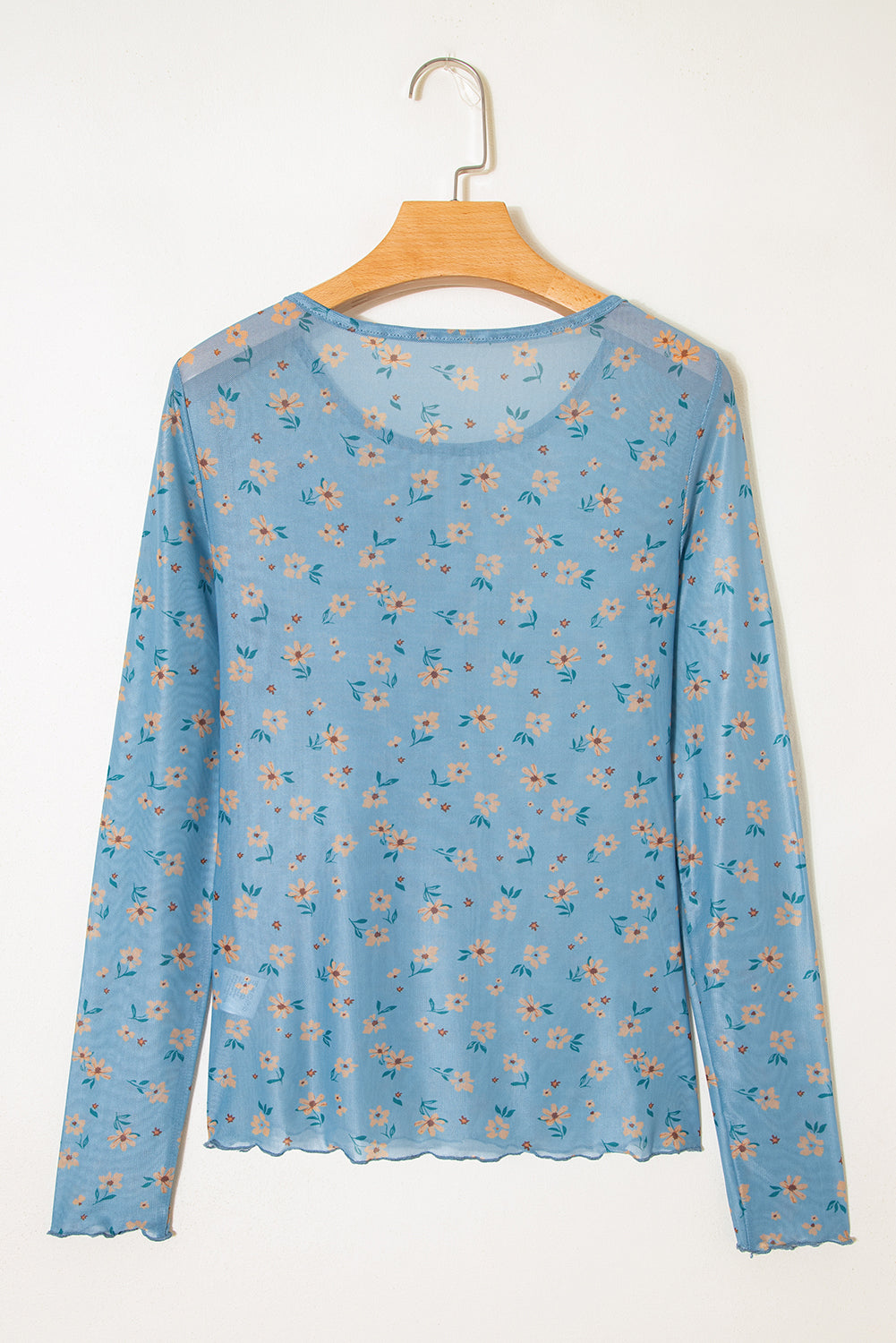 Vintage Floral Print Mesh Long Sleeve Top
