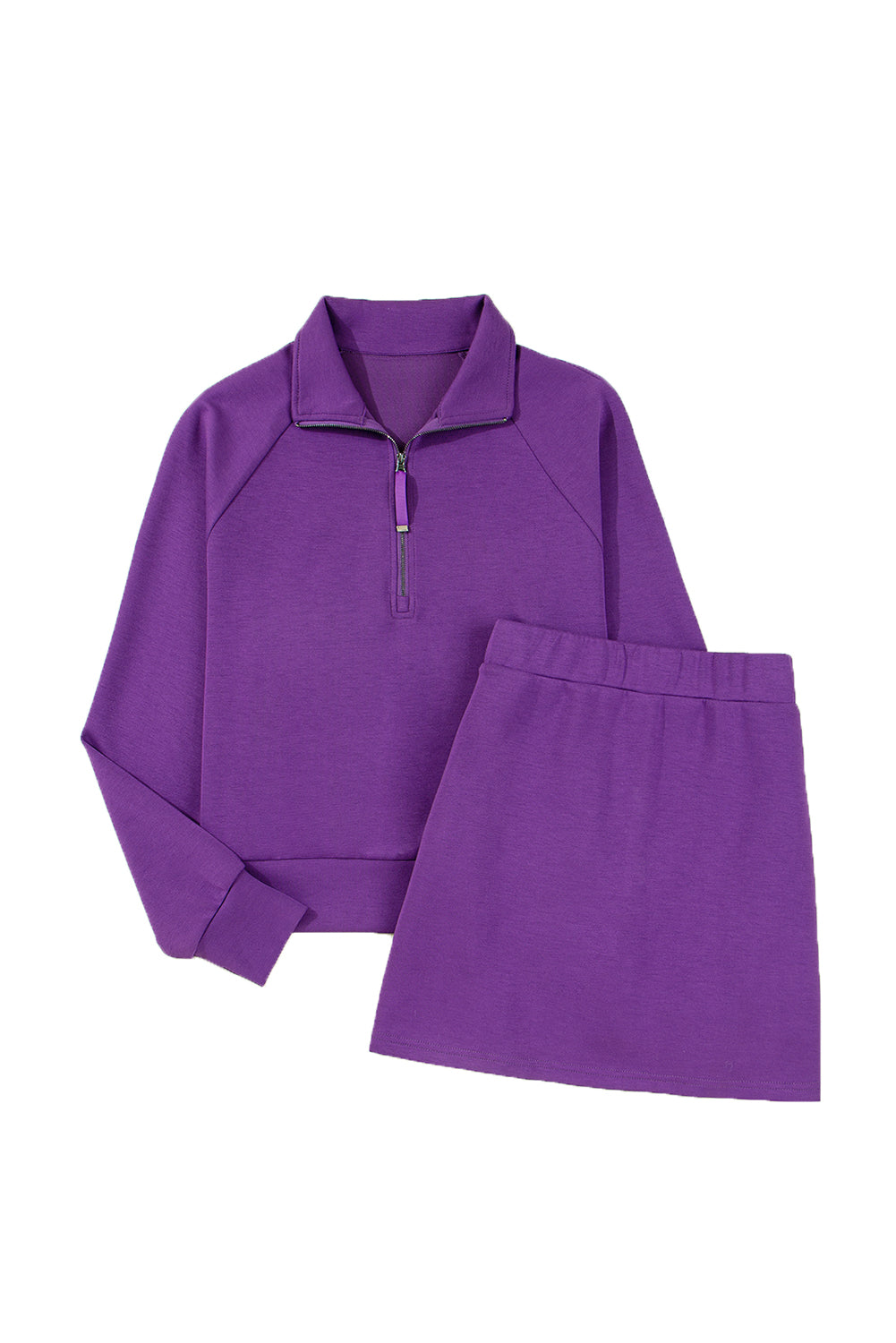 Half Zip Sporty Pullover Mini Skirt 2pcs Outfit