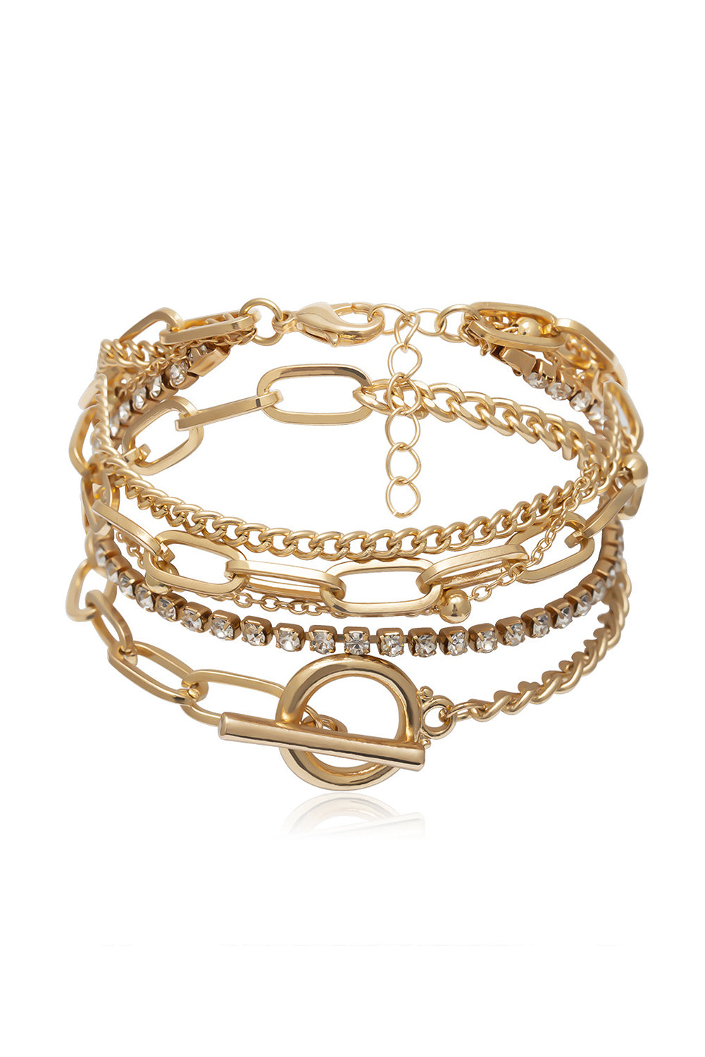 Multi Layered Rhinestone Plated Chain Bracelet Set