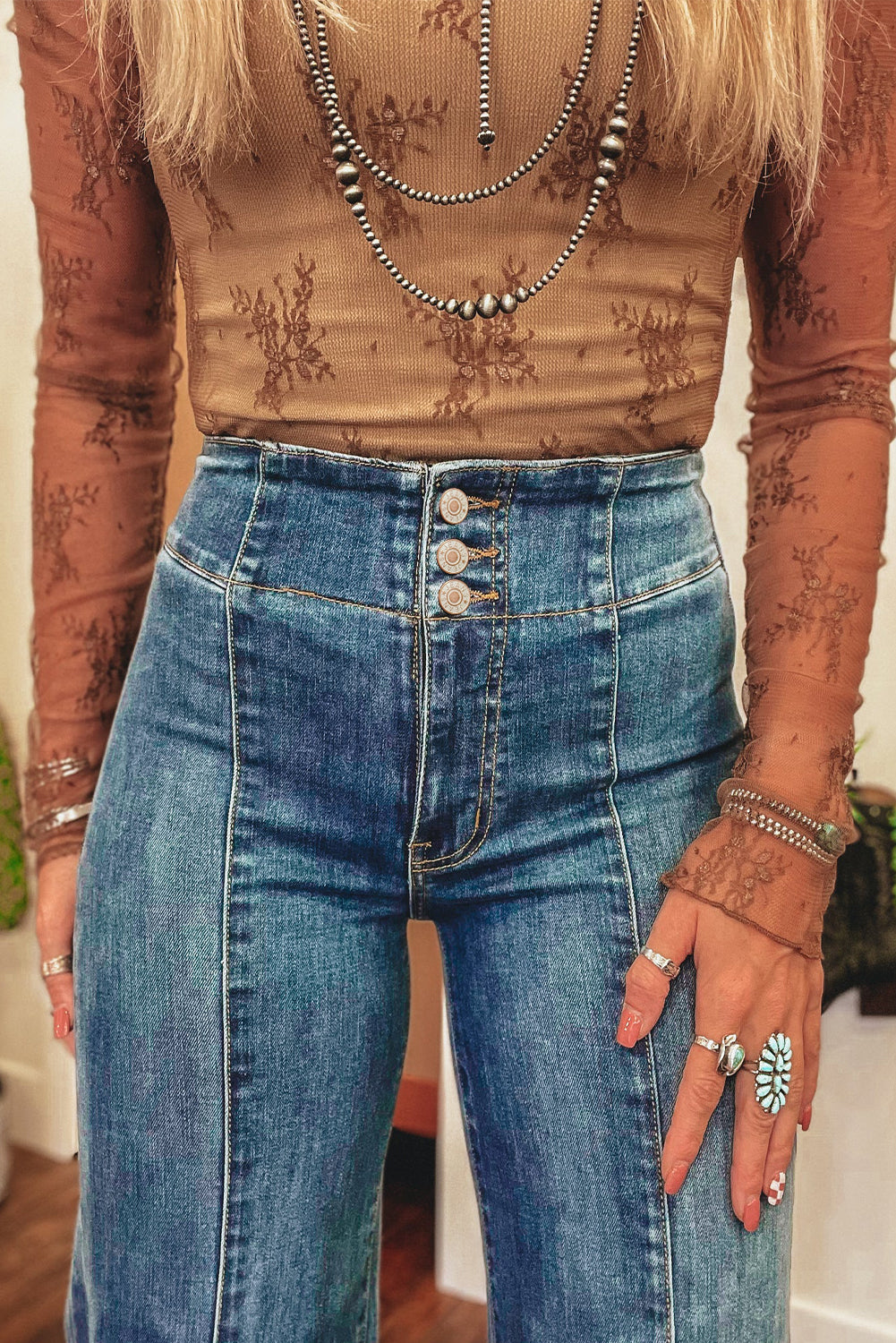 Blue High Waist Flare Jeans