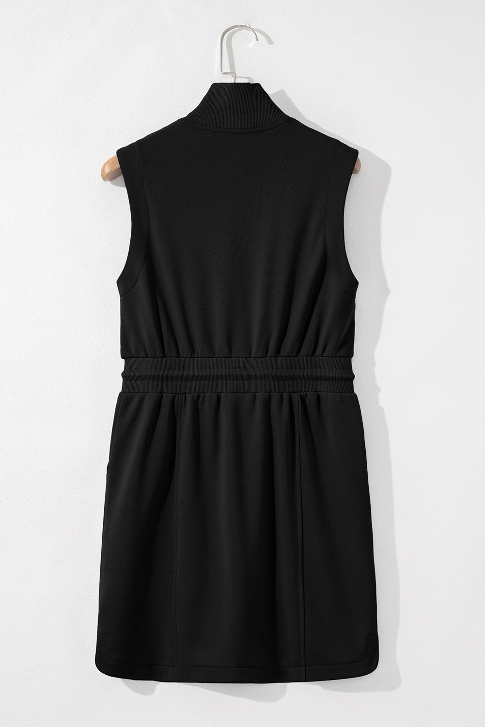 Zipped Collar Sleeveless Drawstring Waist Mini Dress