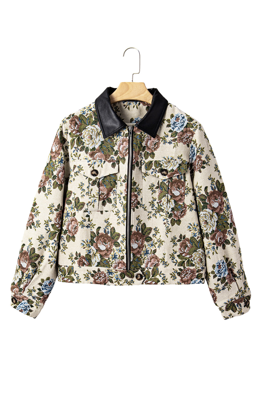 Floral Print Zip Up Collared Jacket