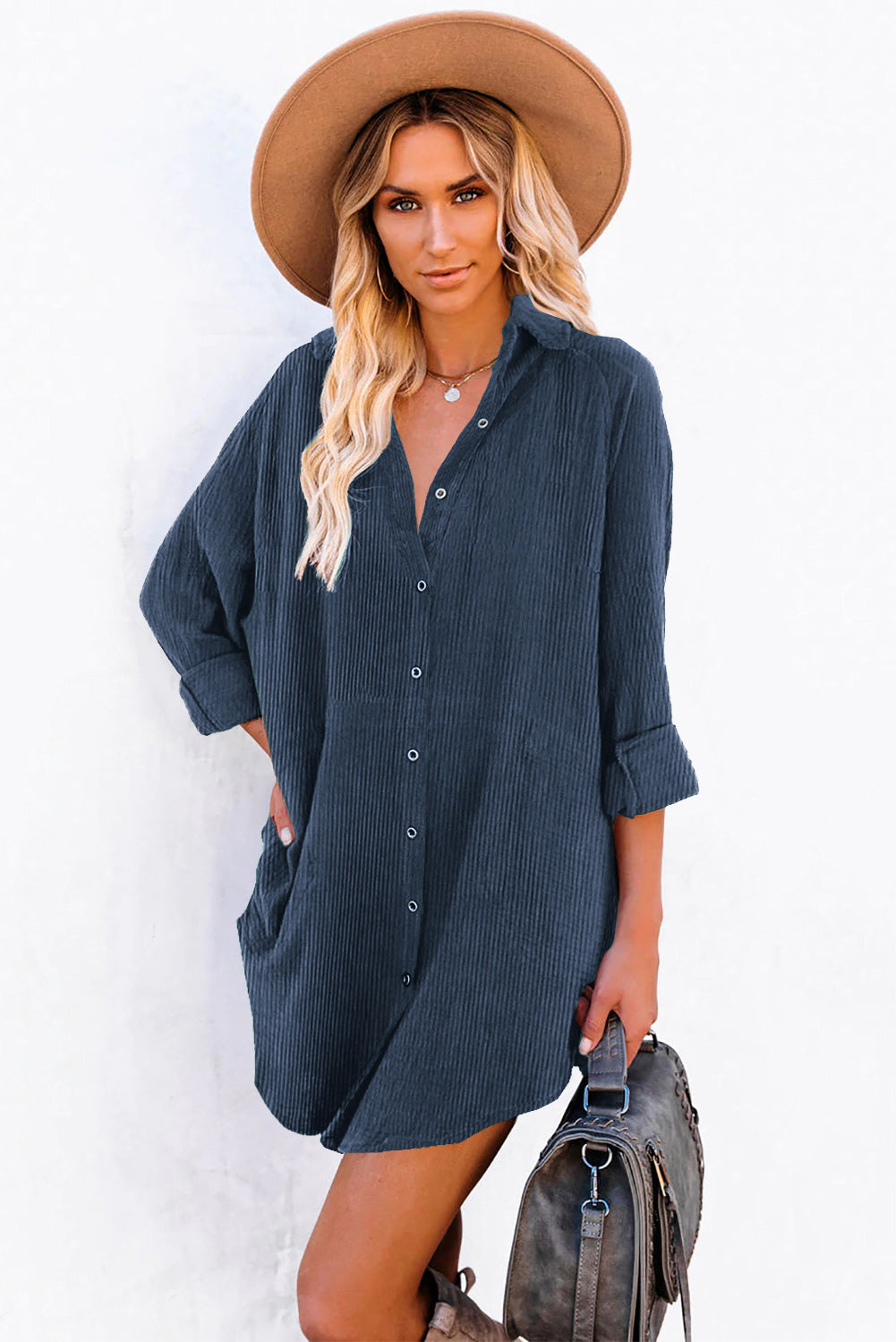 Corduroy Long Sleeve Shift Mini Dress