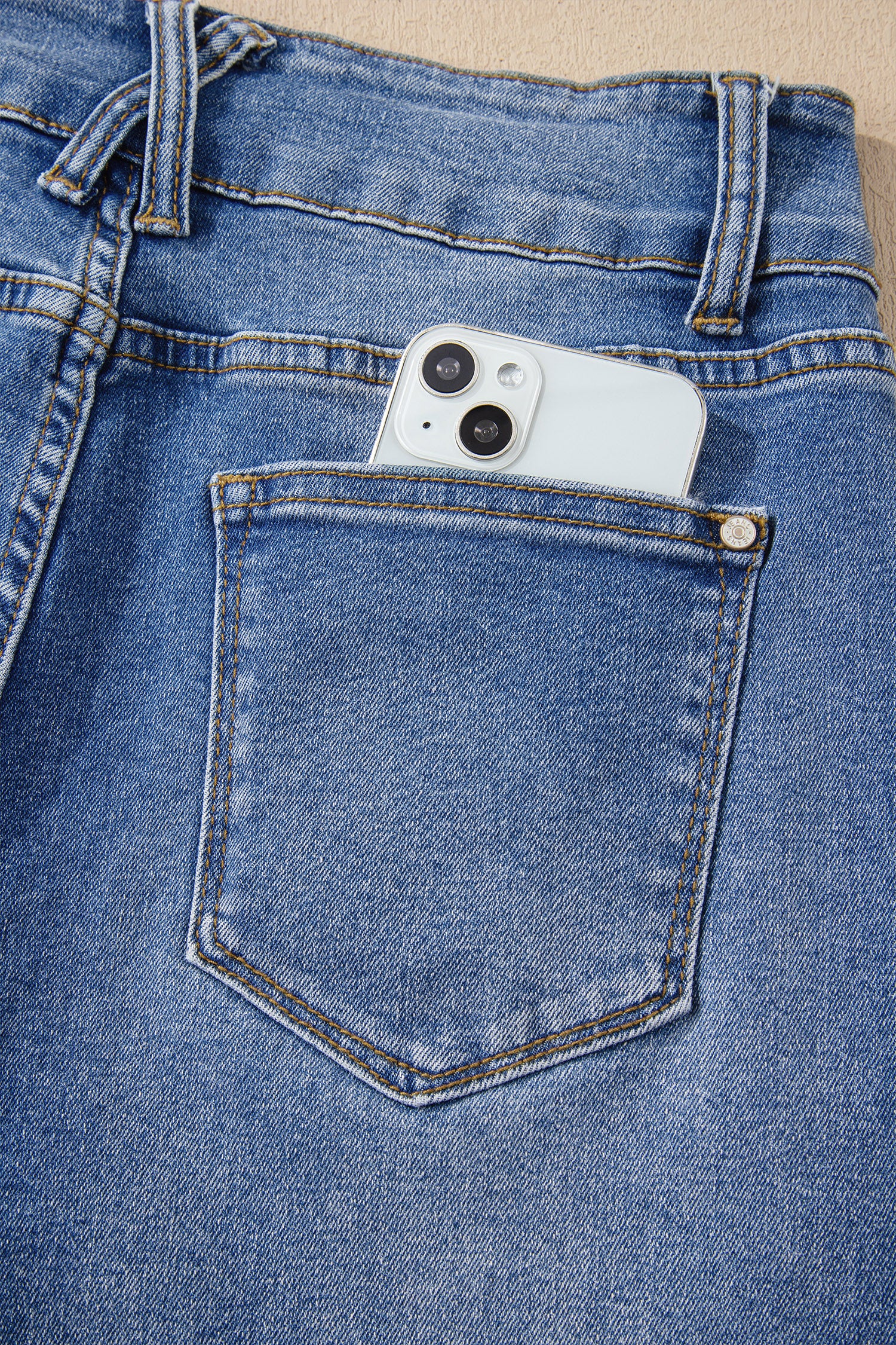 Double Button Zip Fly Straight Leg Jeans