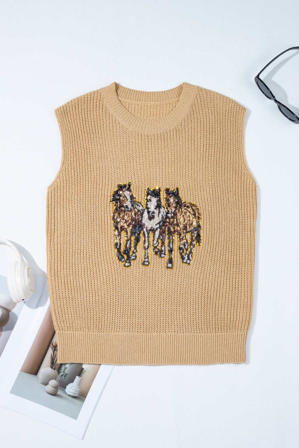 Horse Graphic Knitted Sweater Vest