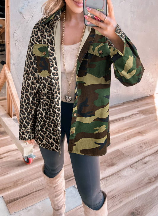 Leopard Camo Patchwork Oversize Shacket