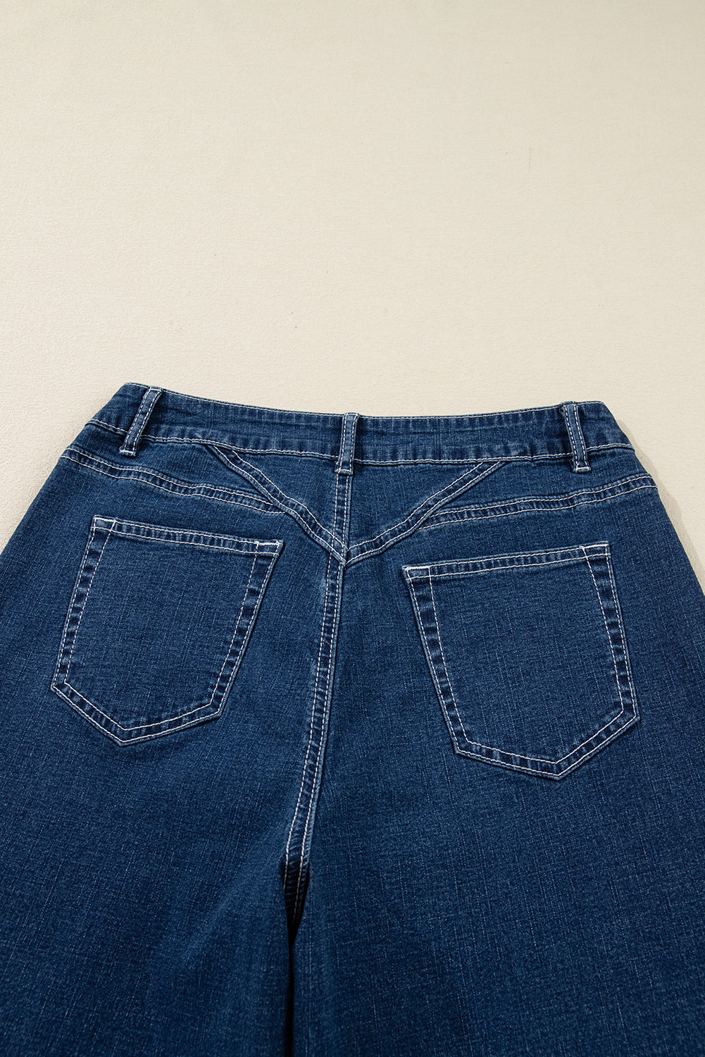 Stitched Waist Detail Loose Cuffed Jeans