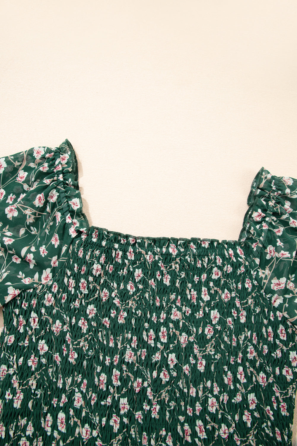 Green Short Sleeve Floral Dress