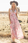 Pink Floral Backless Maxi Dress