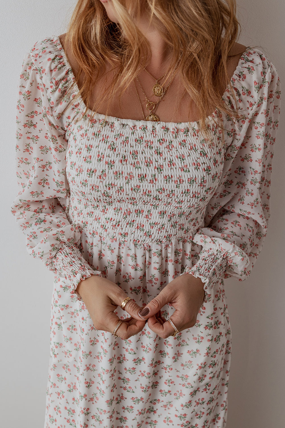 White Floral Print Dress