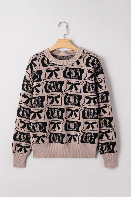 Black Bows & Horseshoes Pattern Sweater