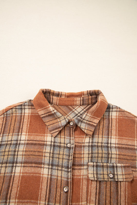 Plaid Print Buttoned Plus Size Shacket