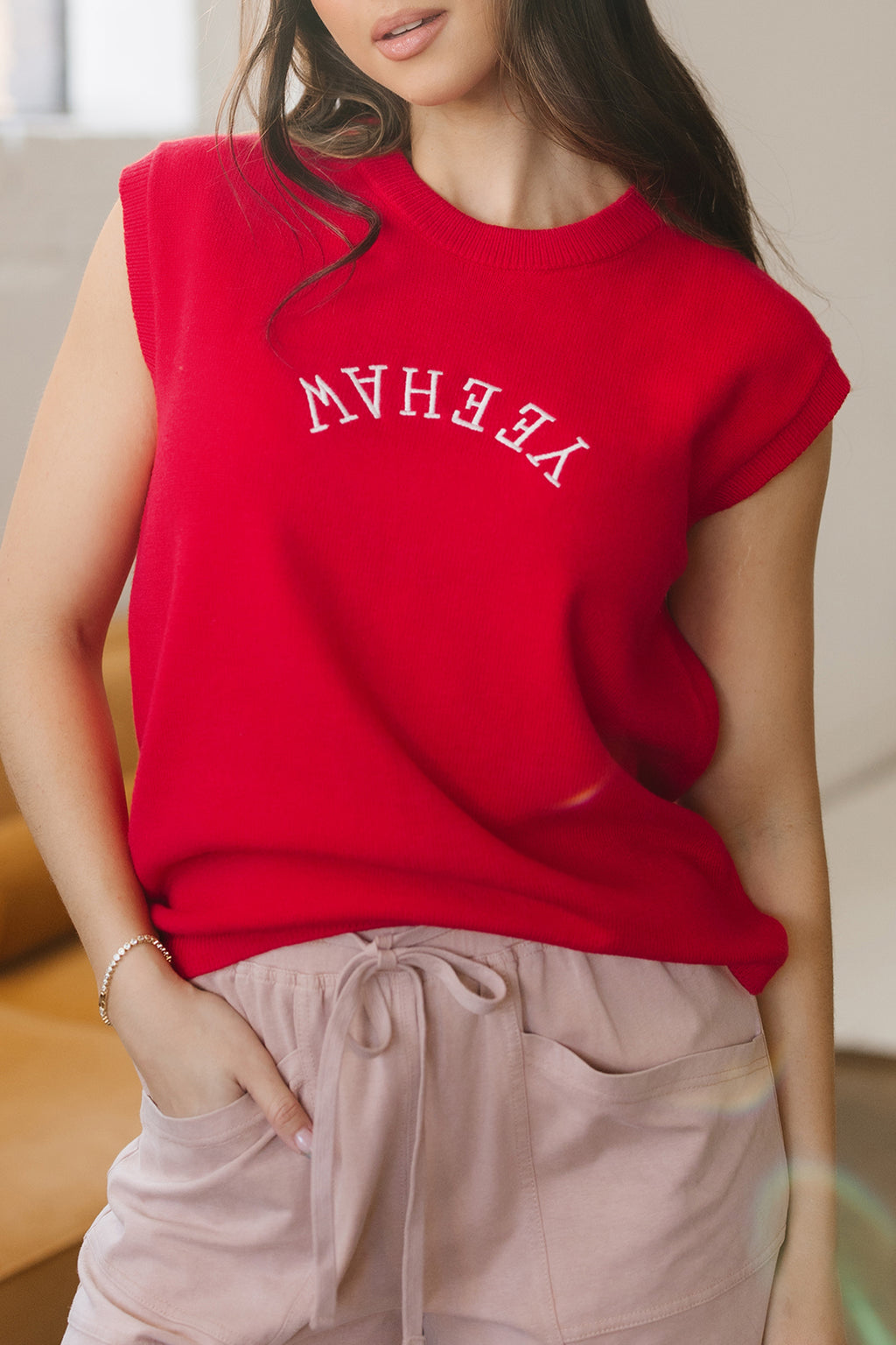 YEEHAW Embroidered Short Sleeve Sweater