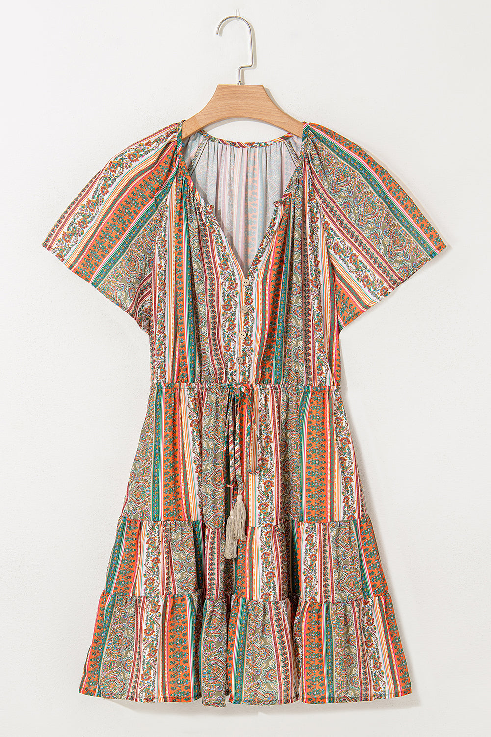 Bohemian Floral Print V Neck Dress