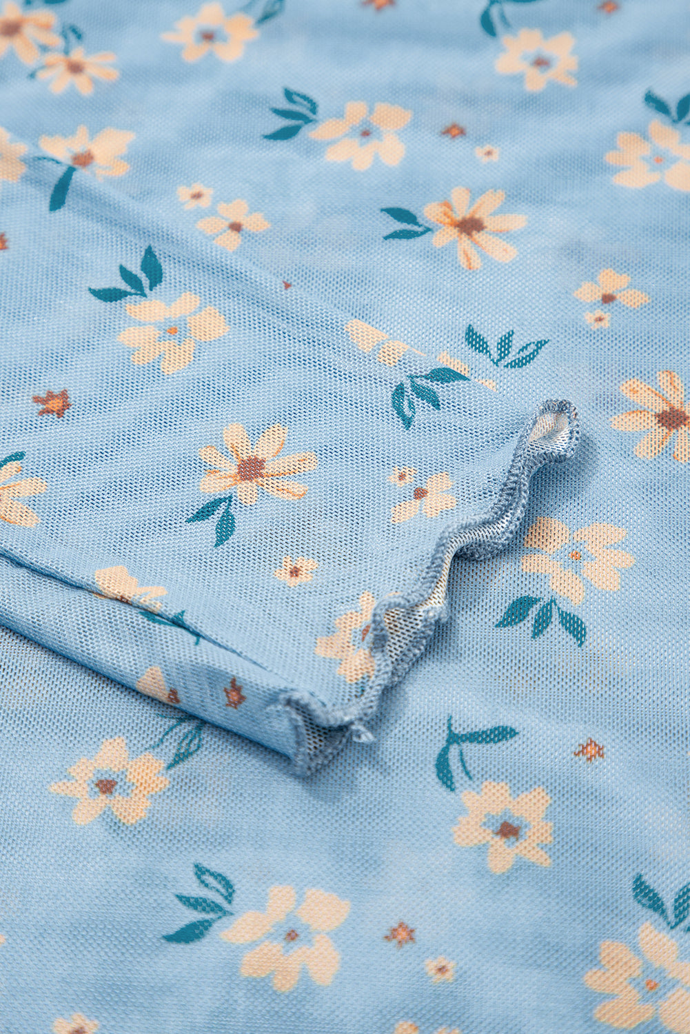 Vintage Floral Print Mesh Long Sleeve Top