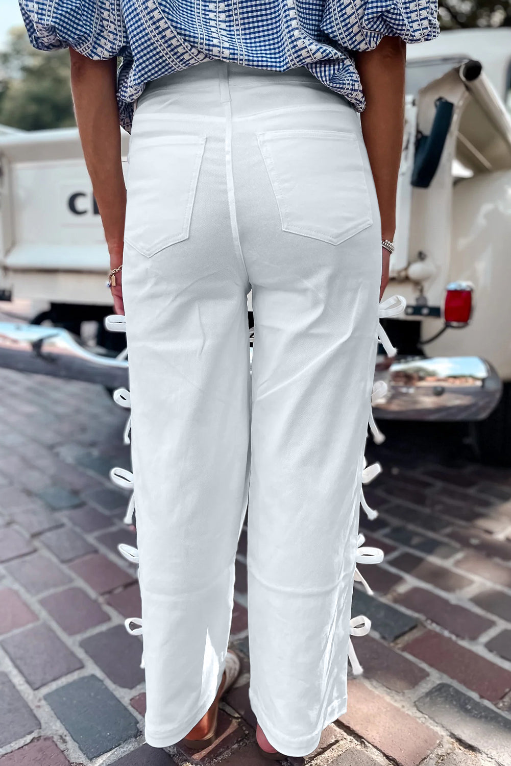 Bow Side Detail Straight Leg Jeans