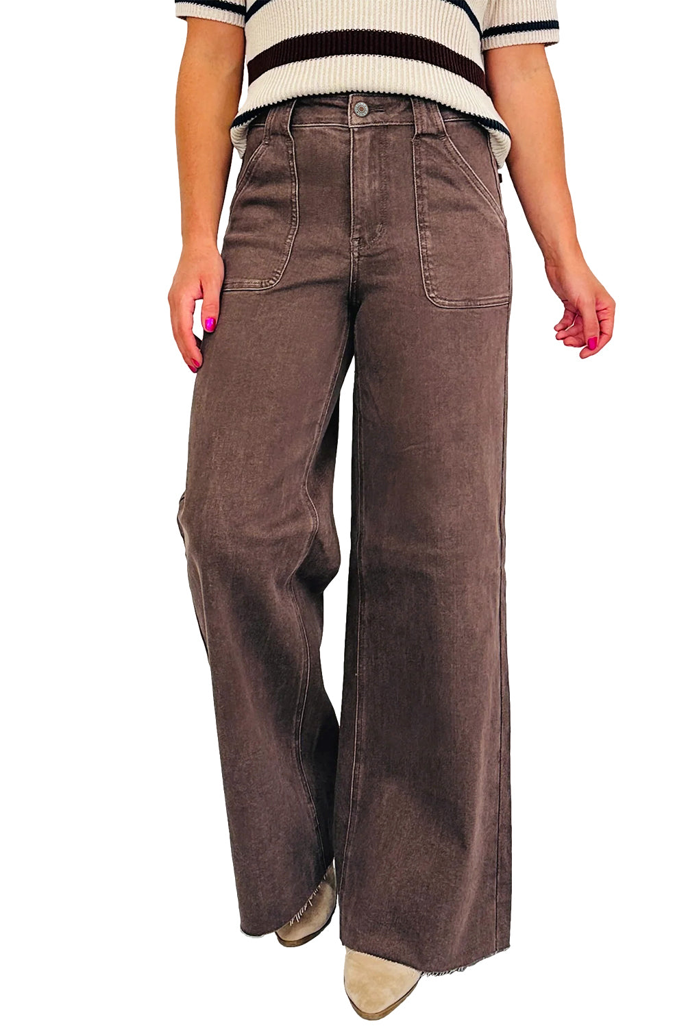 Dark Brown Retro Washed Loose Jeans