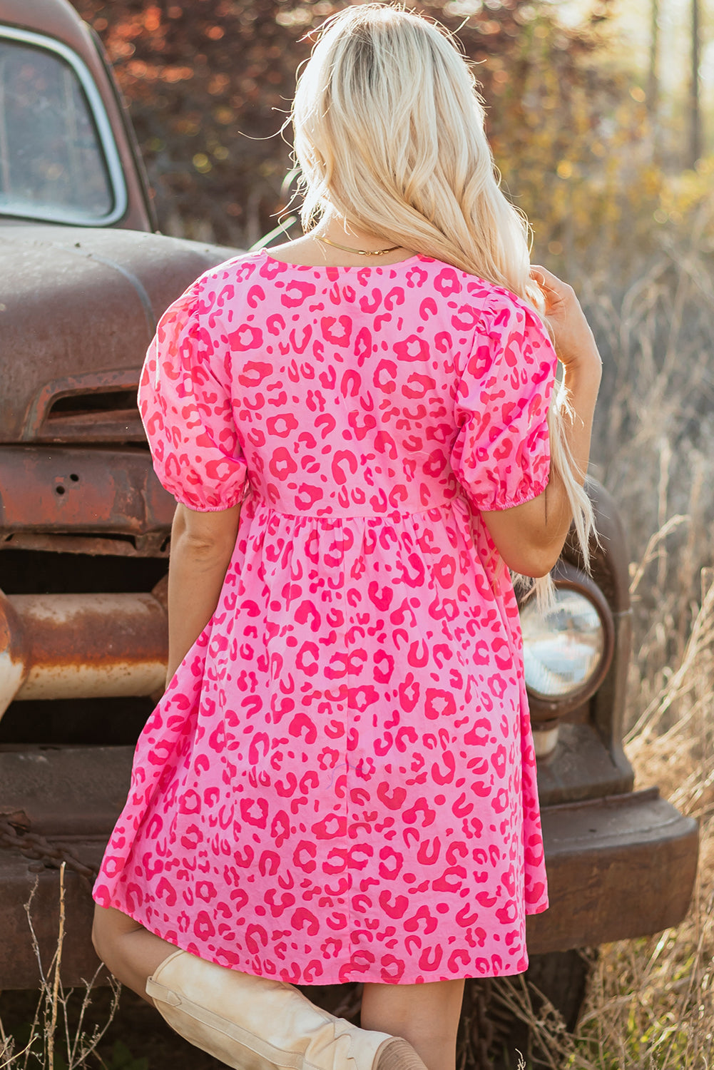 Pink Leopard Print High Waist Mini Dress