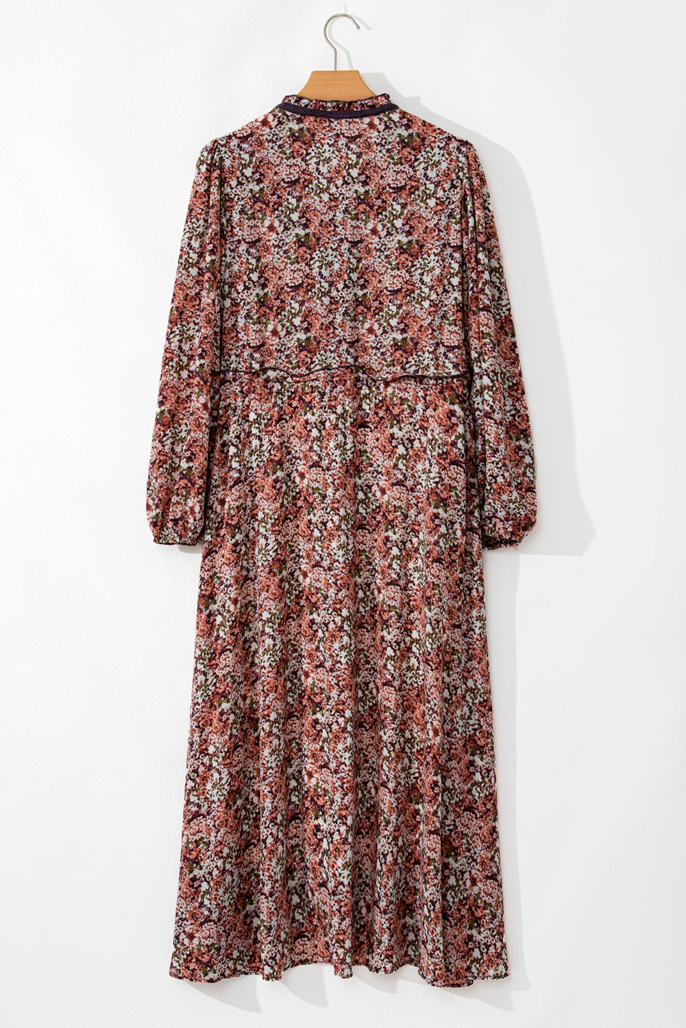 Floral Print Frilled V Neck Midi Dress