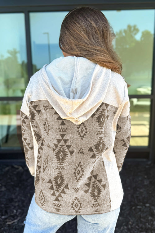 Aztec Print Patchwork Hooded Shacket