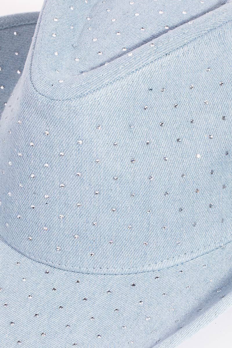 Rhinestone Studded Light Denim Western Fedora Hat