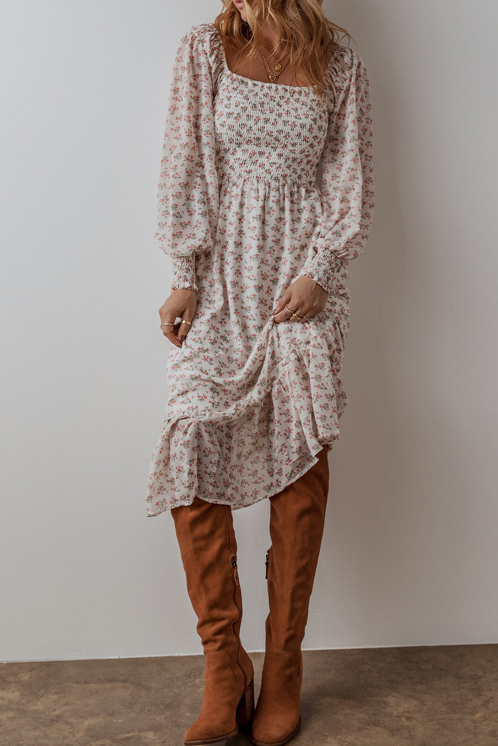 White Floral Print Dress