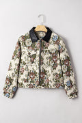 Floral Print Zip Up Collared Jacket
