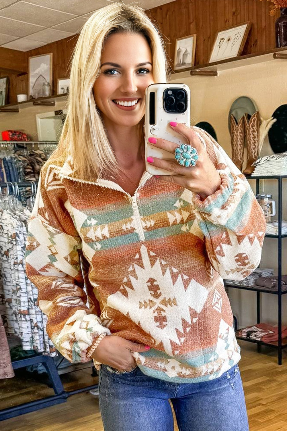 Quarter Zip Aztec Sweatshirt