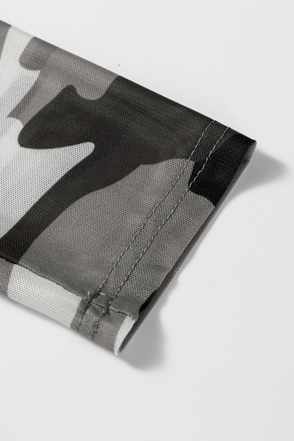 Green Camouflage Print Mesh Long Sleeve Top