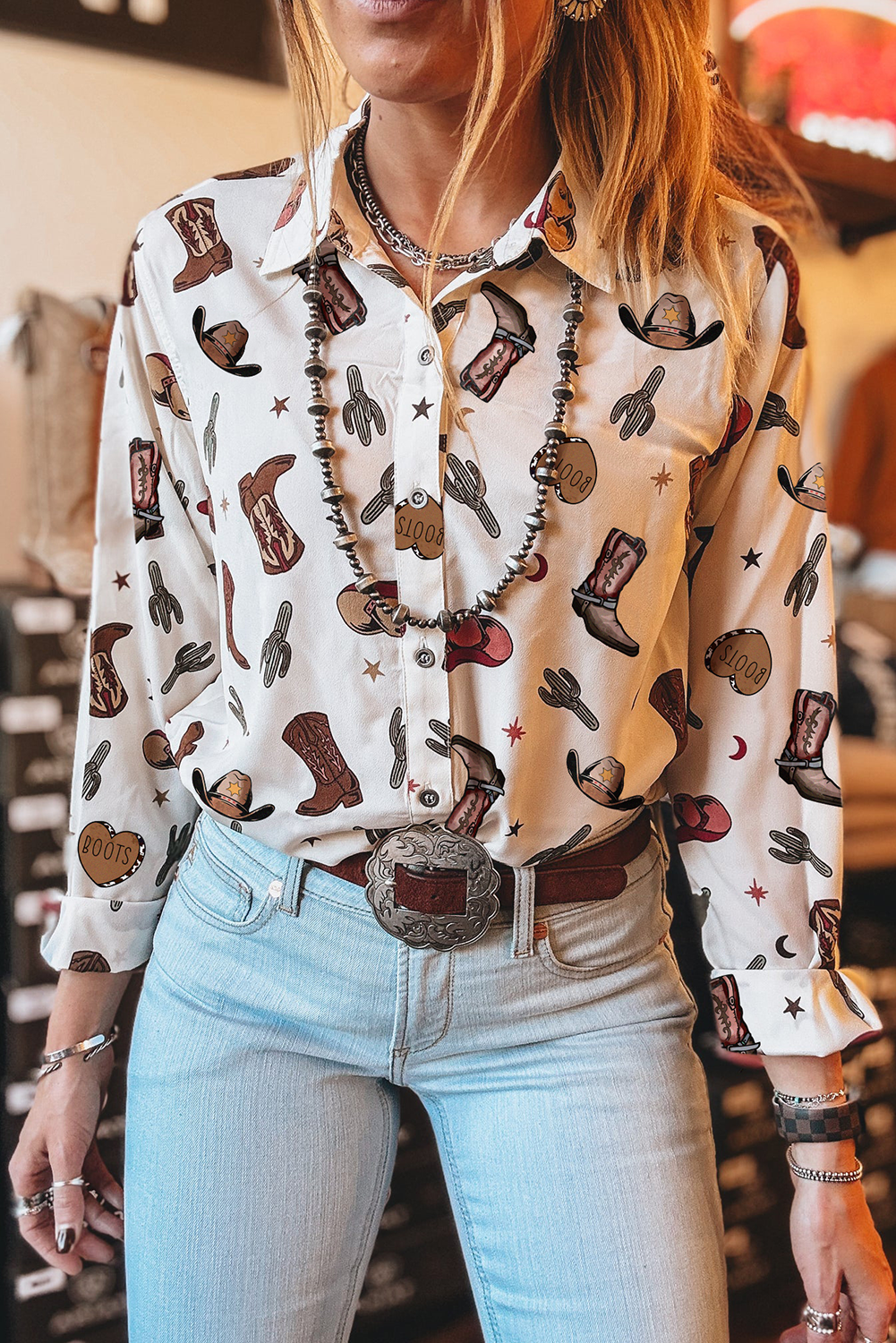 Western Print Button Up Shirt