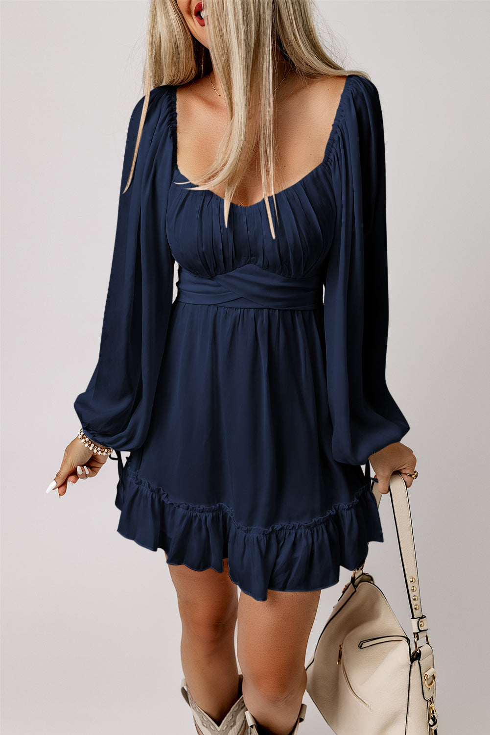 Blue Ruffled High Waist Mini Dress