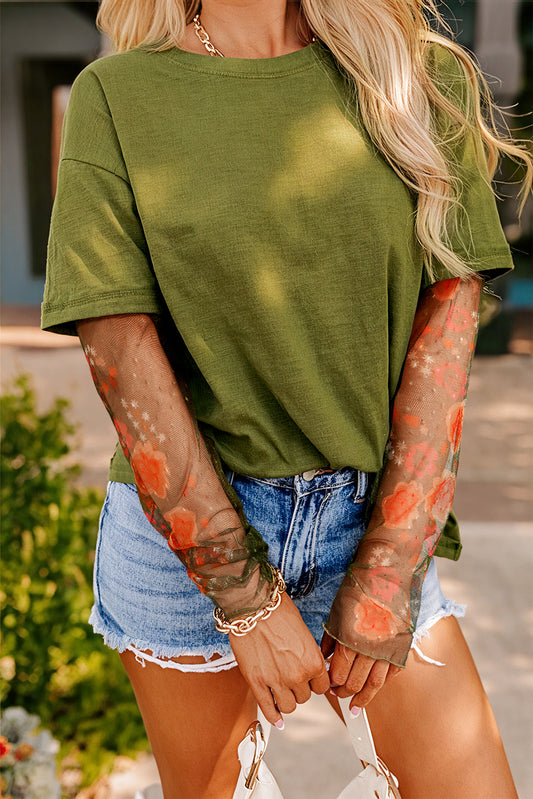 Two Piece Floral Long Sleeve Patchwork Tee