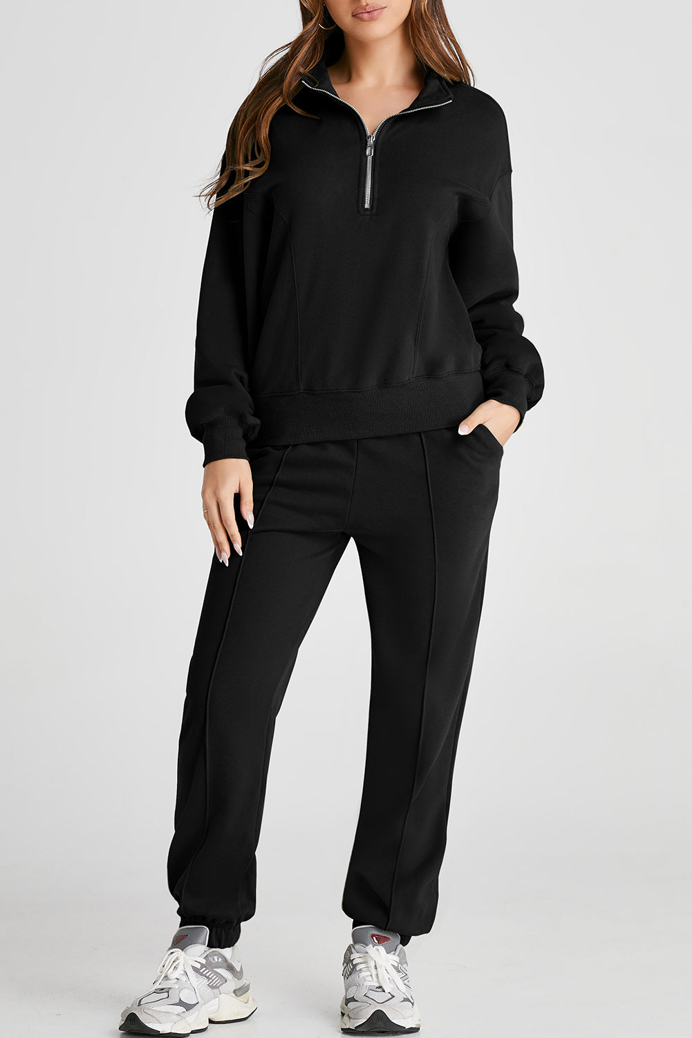 Half Zip up Pullover Active Top and Joggers Set