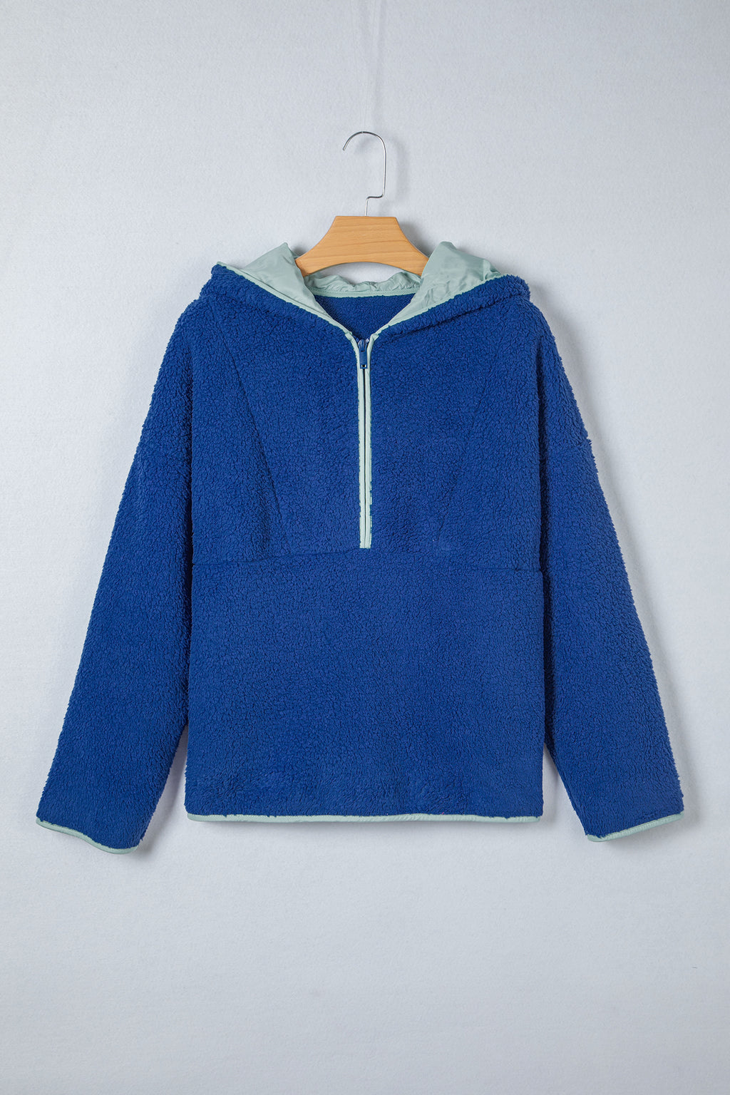 Blue Sherpa Half Zip Pullover Hoodie
