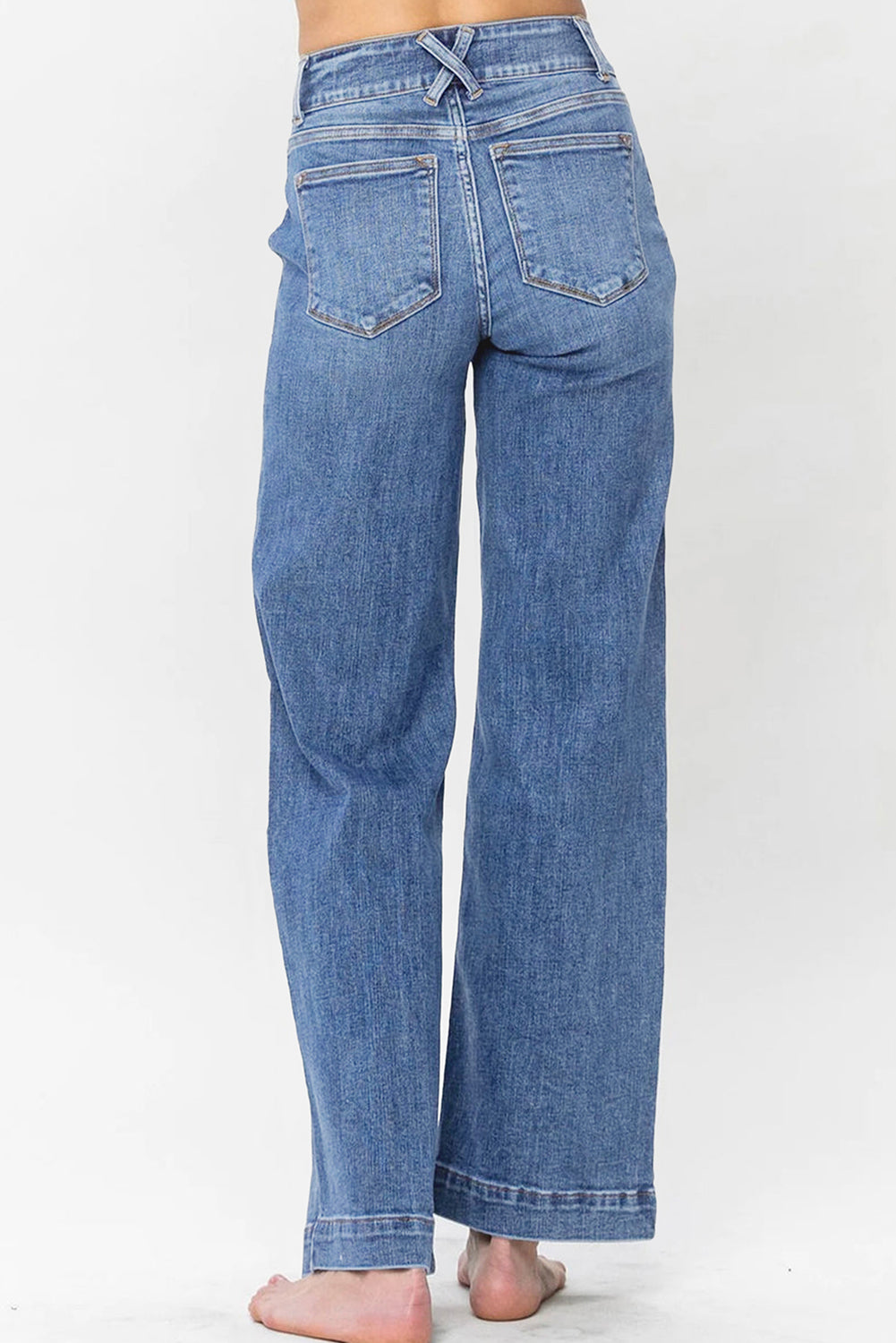 Double Button Zip Fly Straight Leg Jeans