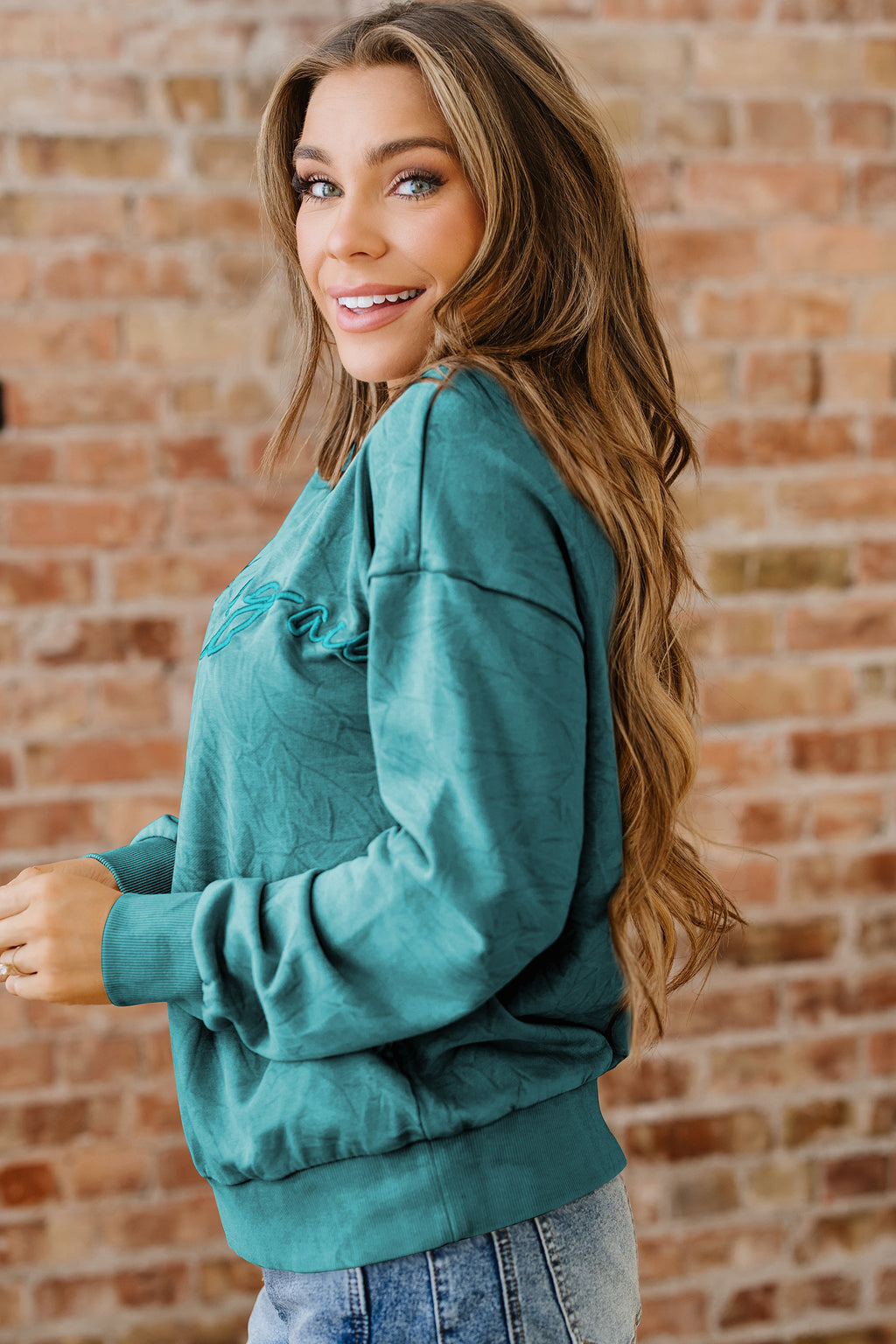 Saved By Grace Embroidered Mineral Wash Sweatshirt