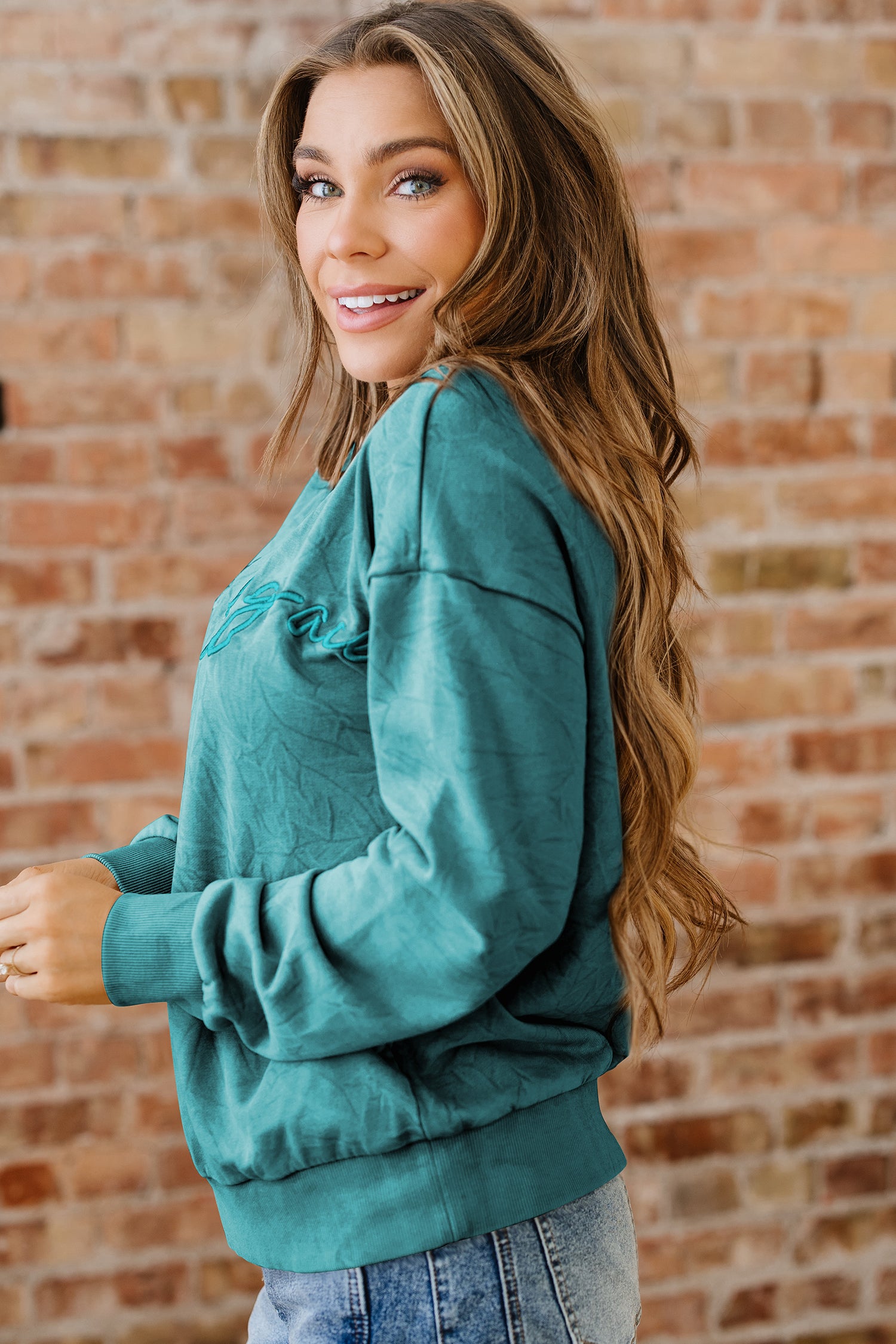 Saved By Grace Embroidered Mineral Wash Sweatshirt