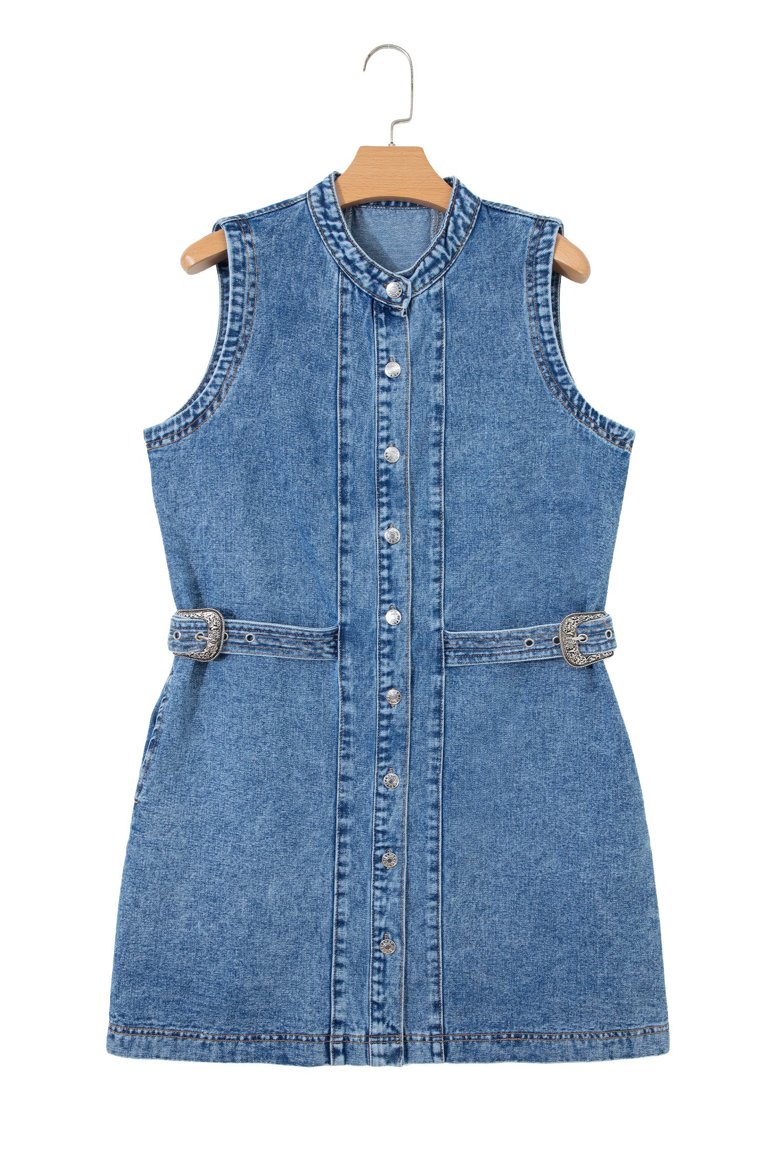 Western Belt Sleeveless Denim Dress