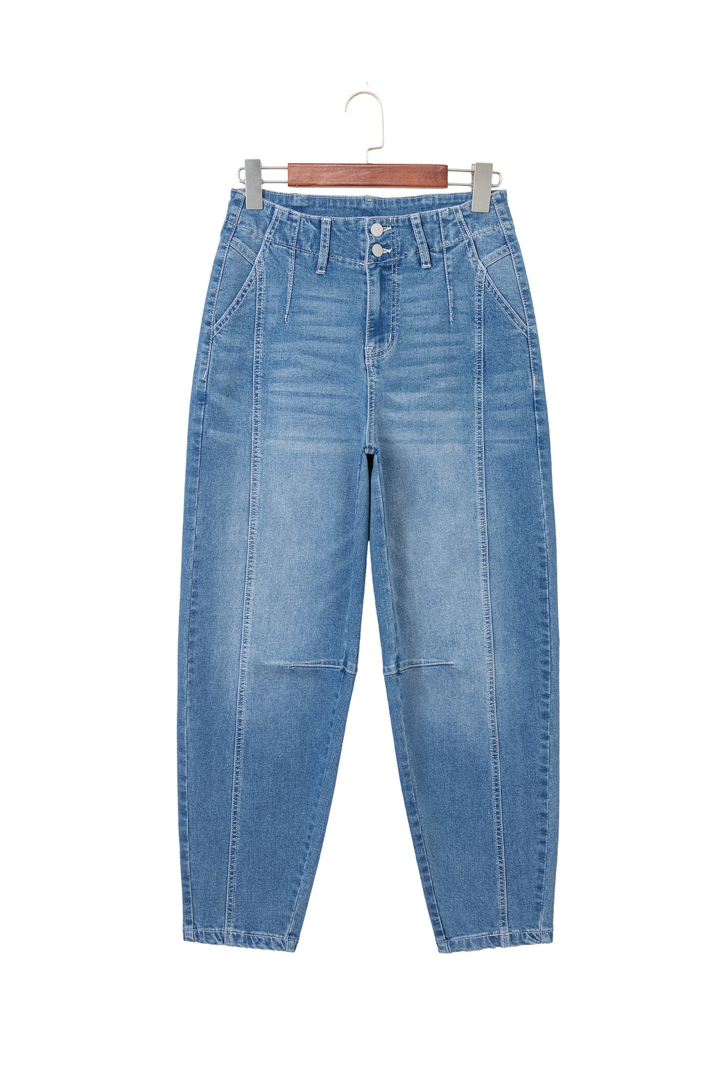 Medium Wash Cuffed Barrel Jeans