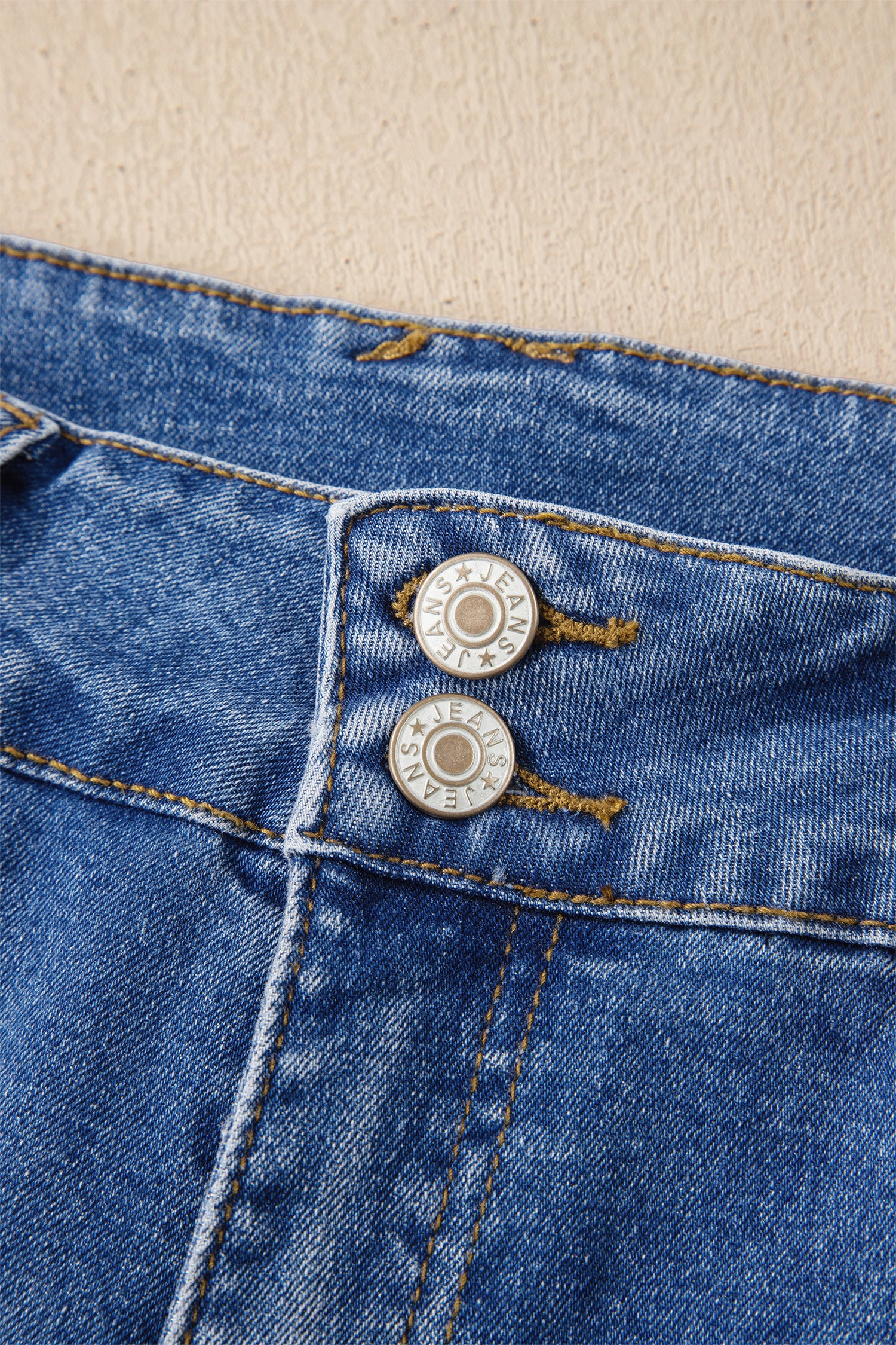 Double Button Zip Fly Straight Leg Jeans